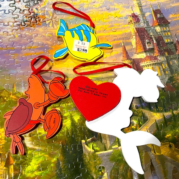 DISNEY’S KURT ADLER VTG 90s THE LITTLE MERMAID HANDCRAFTED WOODEN XMAS ORNAMENTS - Picture 9 of 12